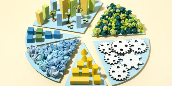 Top view paper chart with various elements