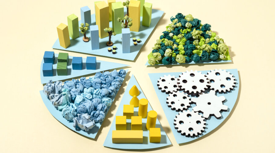 Top view paper chart with various elements